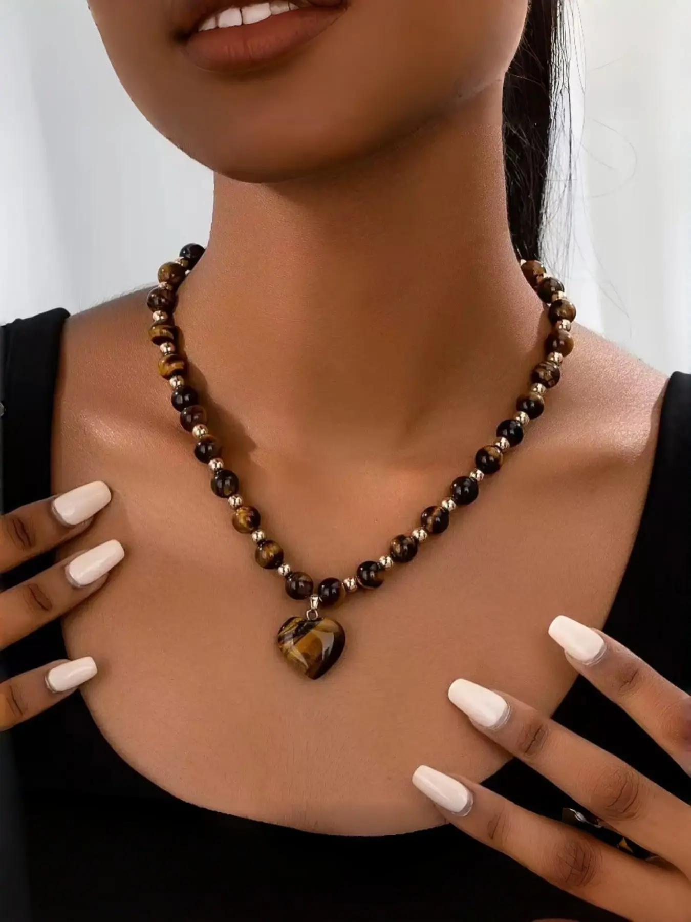 Unisex 8mm Obsidian-Tiger's Eye Beaded Jewelry Set, 60cm Natural Stone Healing Crystals Necklace & Bracelet for Wealth, Protection, Abundance