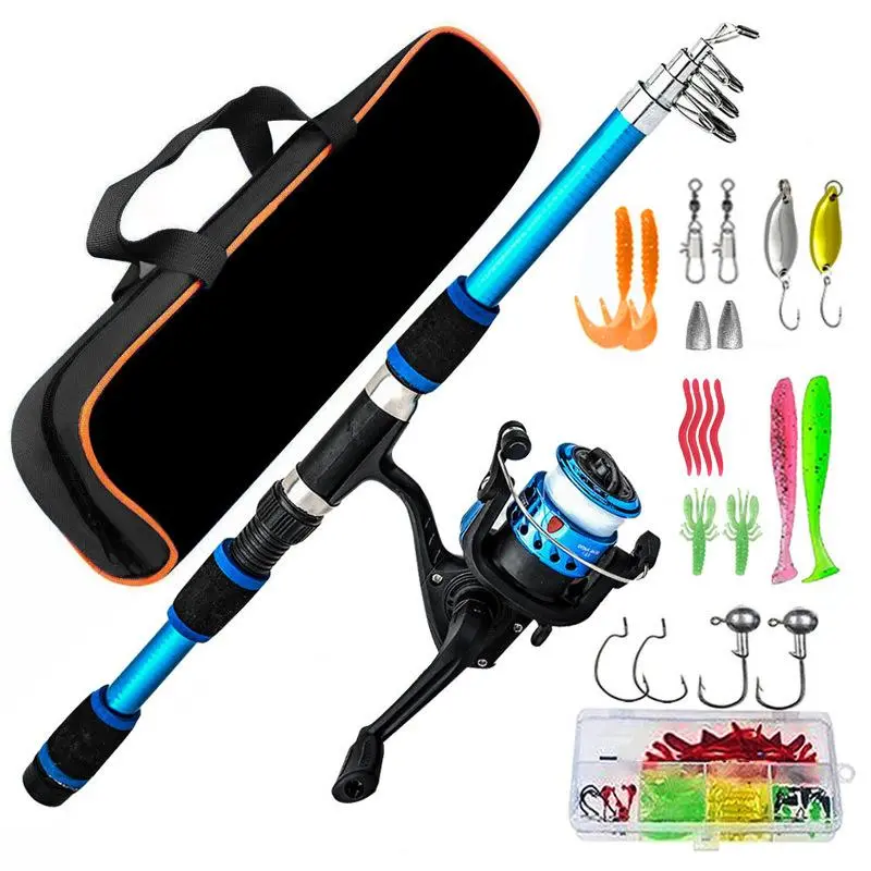 Portable Telescopic Fishing Rod & Reel Combo, Complete Fishing Kit with Tackle, Lures & Carry Bag, Tangle-Free Reel for Travel, Camping, Lake & River Fishing