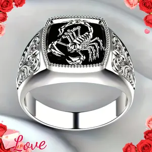 1pc New Creative Scorpion Relief Men's Ring, Silvery Plated ScorpionAnniversary Alloy Ring