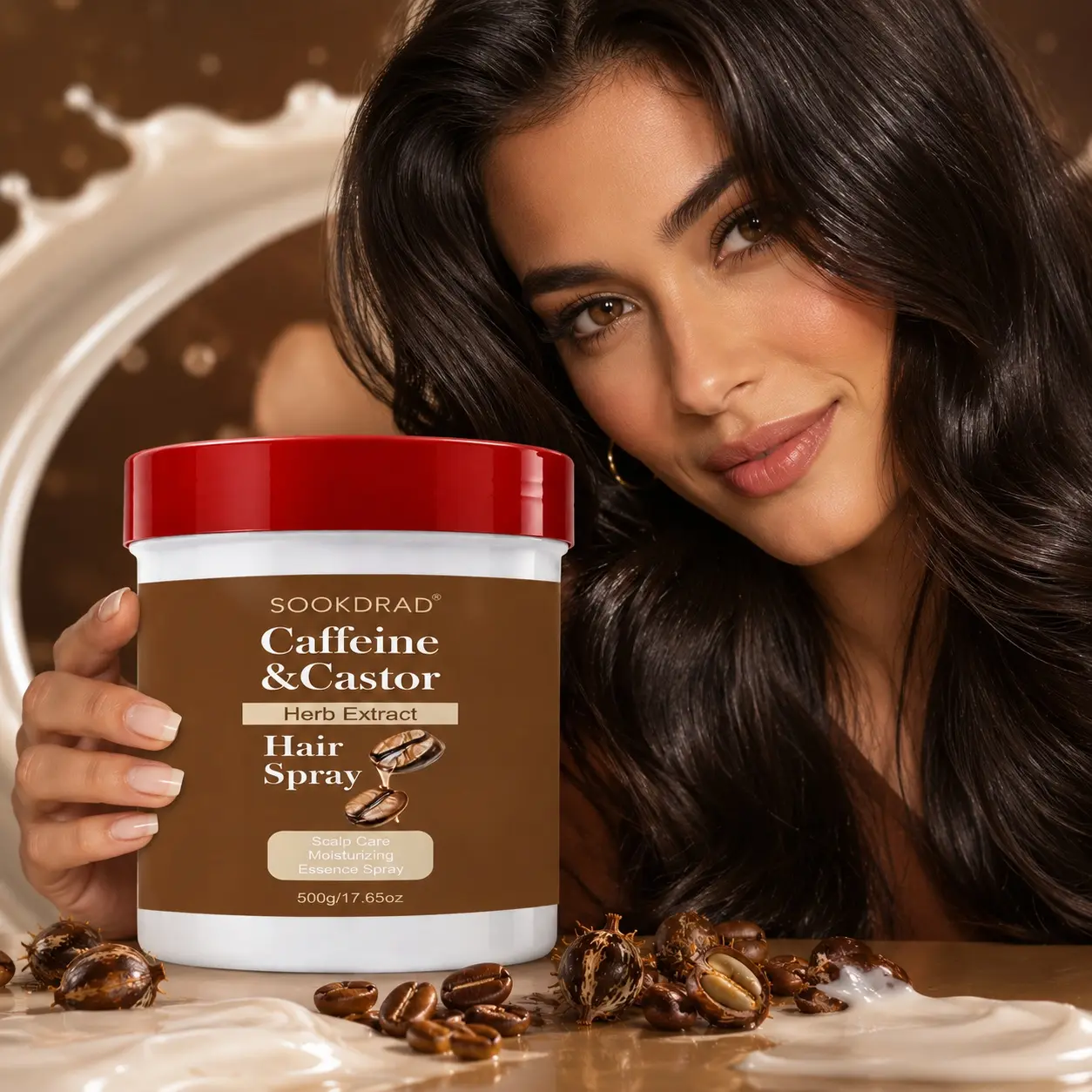 Caffeine & Castor Hair Spray, Scalp Care, Moisturizing Herb Extract, For All Hair Types, 500g/17.65oz