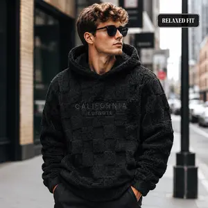 Men's California Keynote Embroidered Pullover Hoodie Fuzzy Lining Warm Cold Days Fall Relaxed Fit Drop Shoulder Cozy Interior Casual Fabric Christmas Embroidery Machine Washable Stretch Sweatshirts