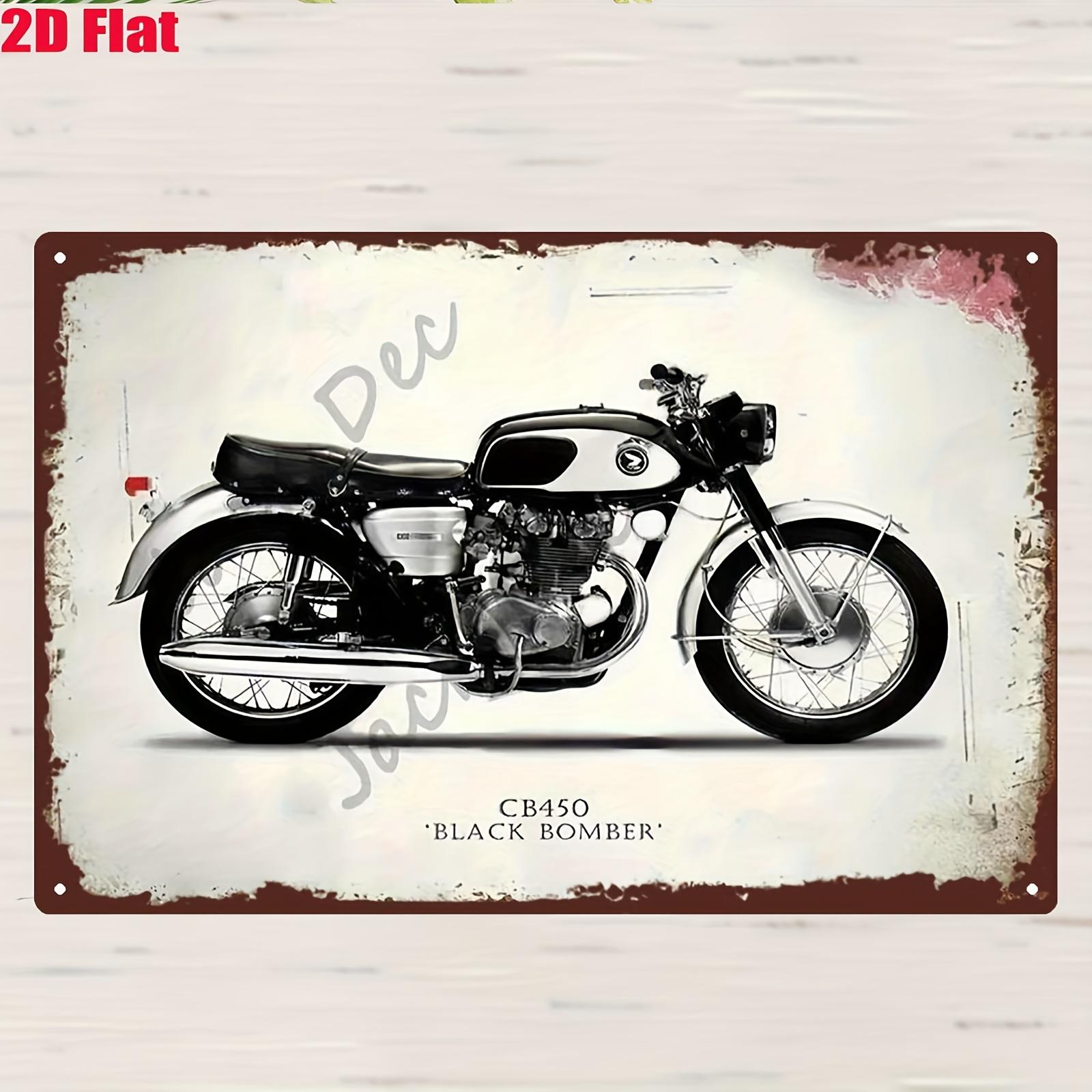 【20*30cm/8*12inch】2D Flat, 1pc Vintage Metal Sign | A CB450 Black Bomber Motorcycle on Iron Sheet Painting | 20*30cm/8*12inch | Suitable for Living Room, Bedroom, Cafe, Bar, Garage, Home Decor, 2D Flat