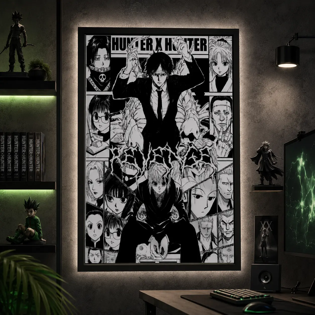 Hunter x Hunter Kurapika vs. Chrollo Canvas Wall Art, Phantom Troupe Manga Panel Collage Poster, Black & White Anime Room Decor, Otaku Wall Art, Manga Fan Gift, Japanese Anime Print, Bedroom Dorm Decor