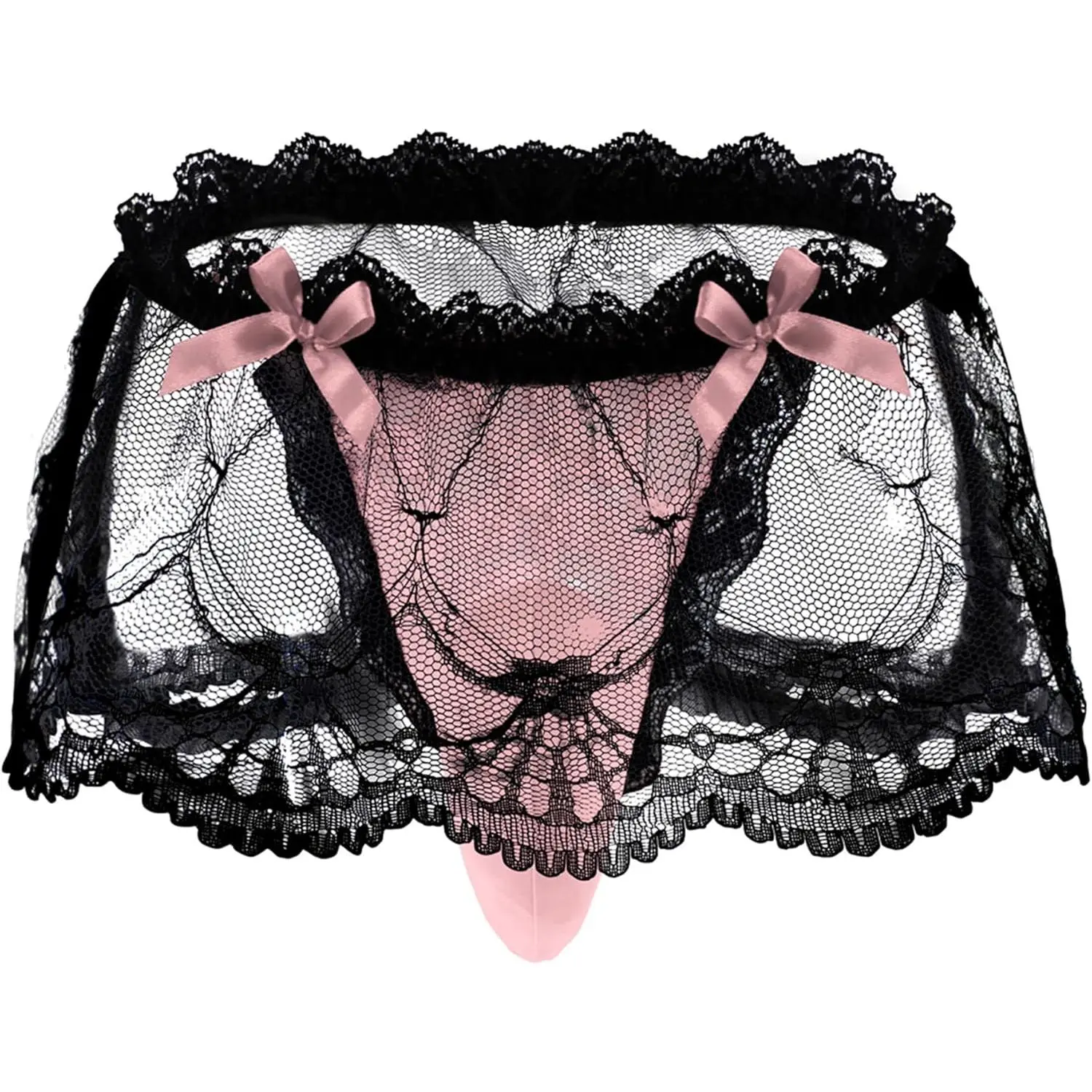 Femboy Sissy Pouch Panties, Men's Bow-knot Lace Briefs Frilly Skirted Underwear Sexy Lingerie Crossdress Panties