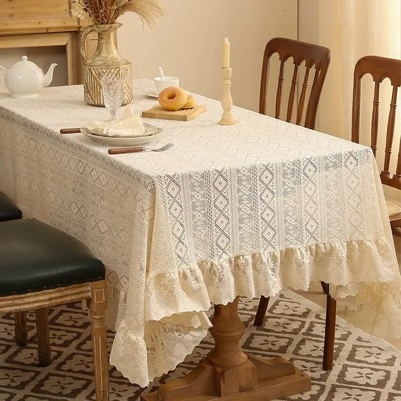 Solid Color Lace Tablecloth, Modern Simple Rectangular Tablecloth, Ideal for Dining Room, Kitchen, Parties, Festivals, Decorative Table Cover