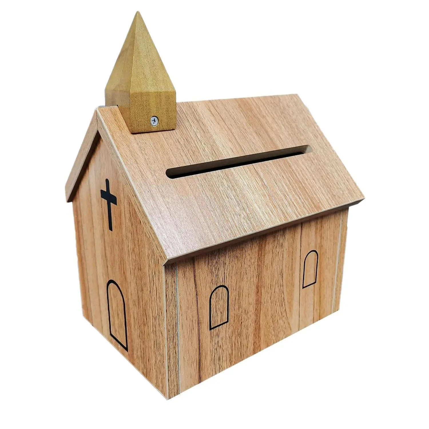 Church Box Collection Box Tithing & Offering Donation Box Overall Dimension Church House Shape 9.43 inches Wide x 6.71 inches deep x 12 inches Tall 21397-SMALL-NF
