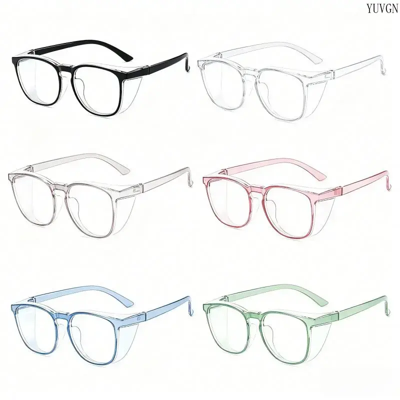 6pc Fashion Safety Goggles - Transparent Anti-Fog Anti-Blue Protector, Windproof Safety Gear for Daily Outdoor Use Construction Gear