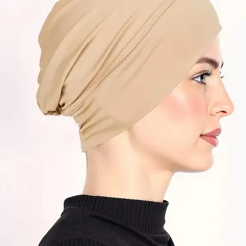 Elastic Ethnic Headscarf Hat, Solid Color Chemotherapy Cap, Hair Protection Turban, Modesty Turban Hijab, Comfortable Stretchy Beanie for Women