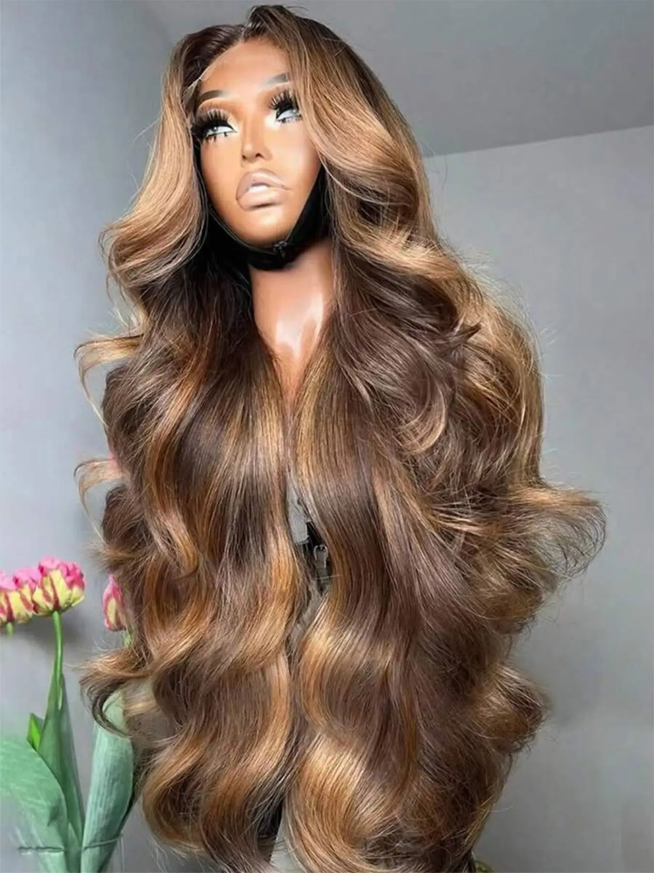 [Super Deal] P4/27 Highlight Brown Honey Blonde 13x4 Body Wave Lace Front Wigs Ombre Natural Wave Synthetic Wigs Lace Frontal Pre Plucked Glueless HD Wavy Wig Heat Resistant for Women 200% Density