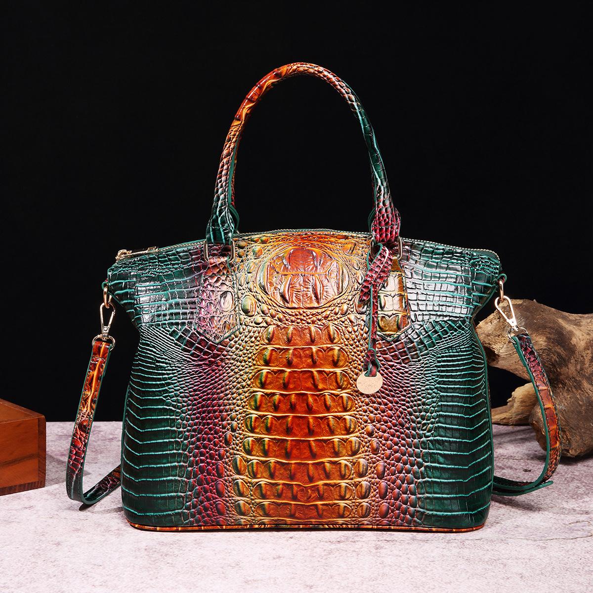 Handheld Crossbody Vintage Women's Bag with Multi-color Crocodile Pattern Brahmin