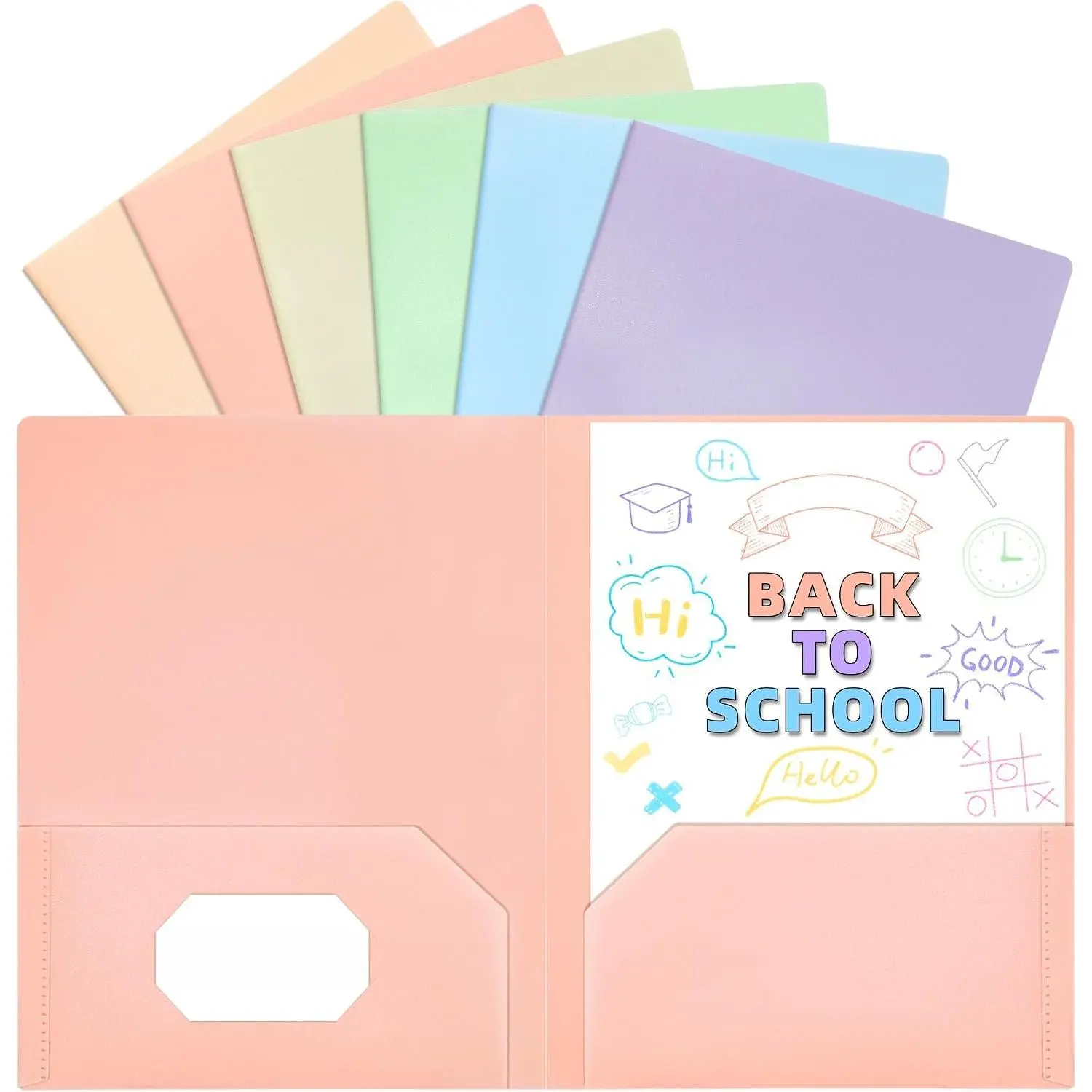 Plastic Folder with Pockets for School 2 Pocket 6 Pack Pastel Colors | Colored File Pocket Folder for Documents Letter Size with Business Card Slot  to School Office Teacher Supplies