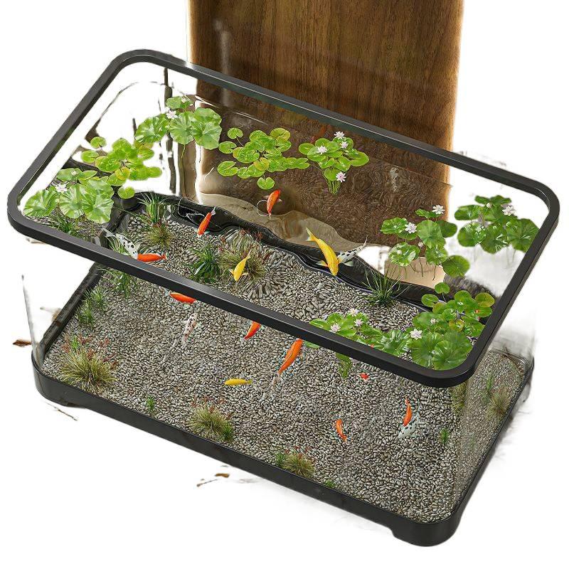 Acrylic Transparent Fish Tank Plastic Goldfish Tank Small Home Ecological Tank Living Room Bottom Drainage Desktop Water Tank