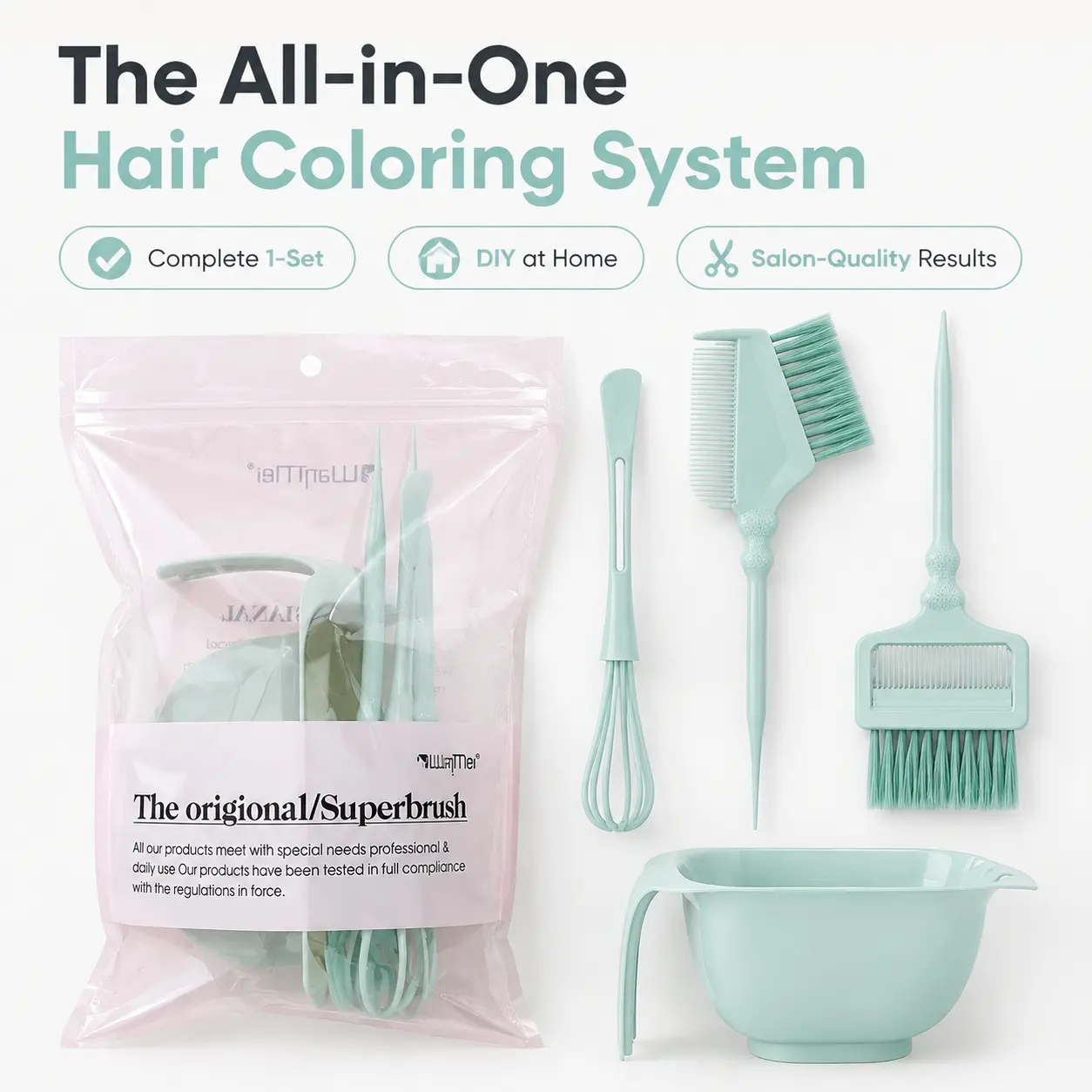 Home Salon Two-In-One Hair Dye Tool Set, Mixing Bowl, Coloring Brush, Highlight Comb, Personal DIY Hair Dye and Conditioning Tools