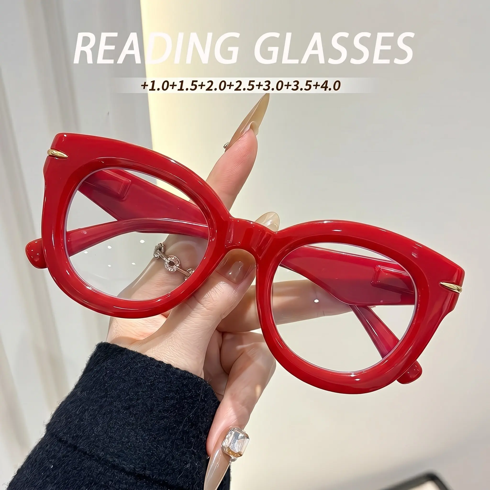 Bright Thick Frame Reading Glasses, Metal Decorative Blue Light Blocking Vintage Women's Reading Glasses, Retro Style Eyewear, Eyeglass Frames, Reading Eyeglasses