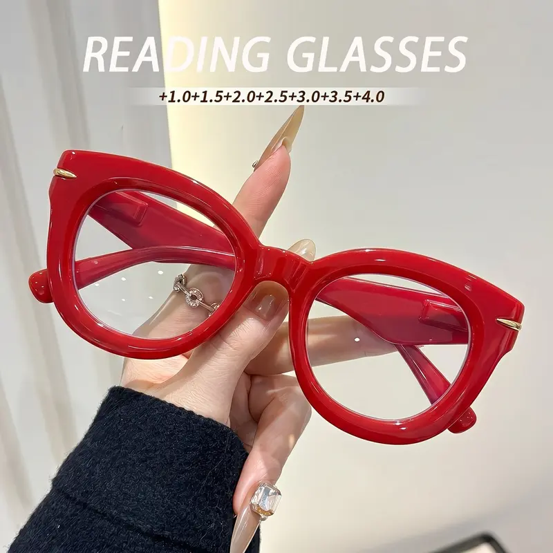 Bright Thick Frame Reading Glasses, Blue Light Blocking Glasses, Women's Vintage Metal Decorative Reading Eyeglasses, Retro Style Eyewear