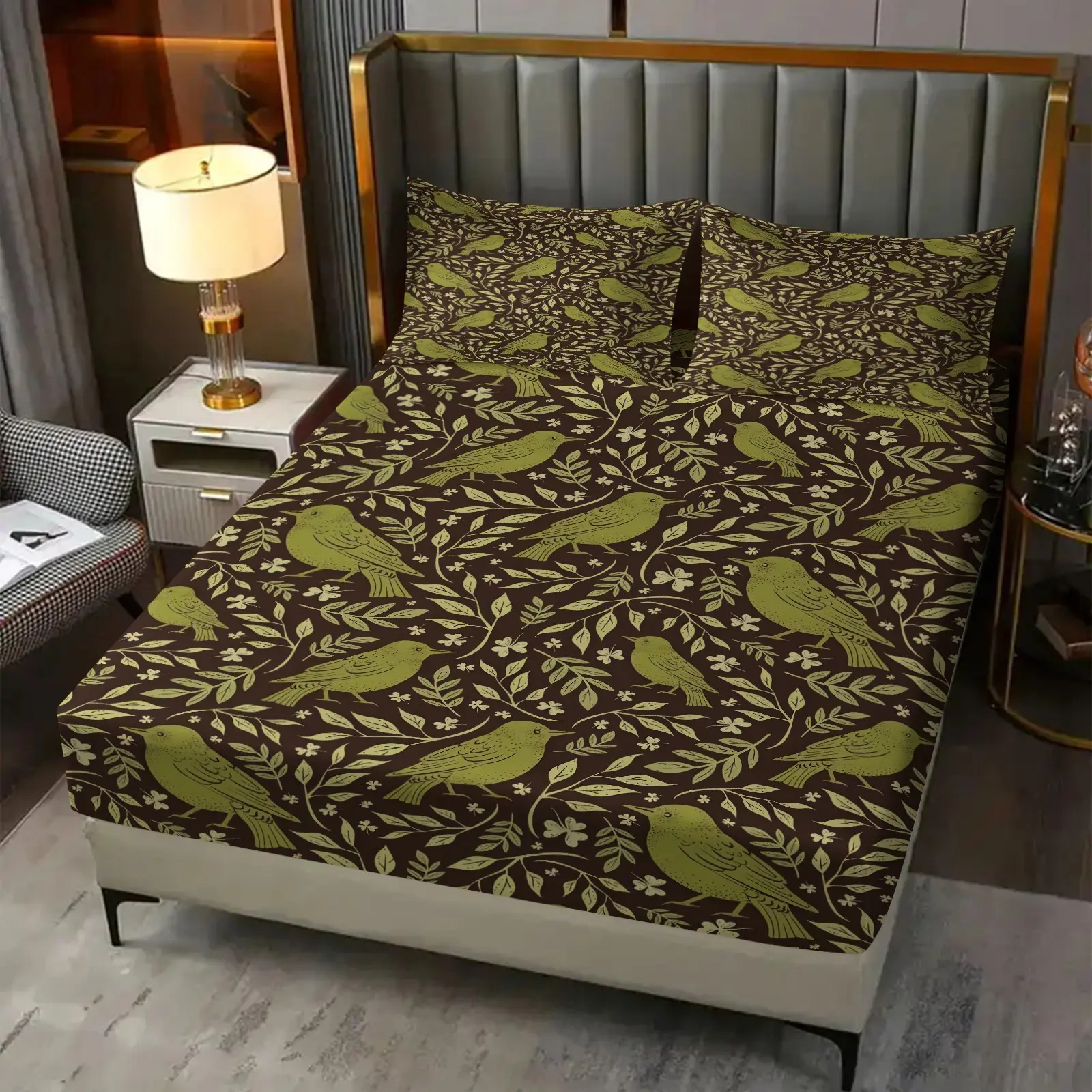 William Morris Retro Plant Printed Pattern Bed Sheet Set, 1 Bed Sheet With 2 Pillowcases (Excluding Pillow Core), Suitable For Teenagers And Adults, Suitable For Bedroom Decoration
