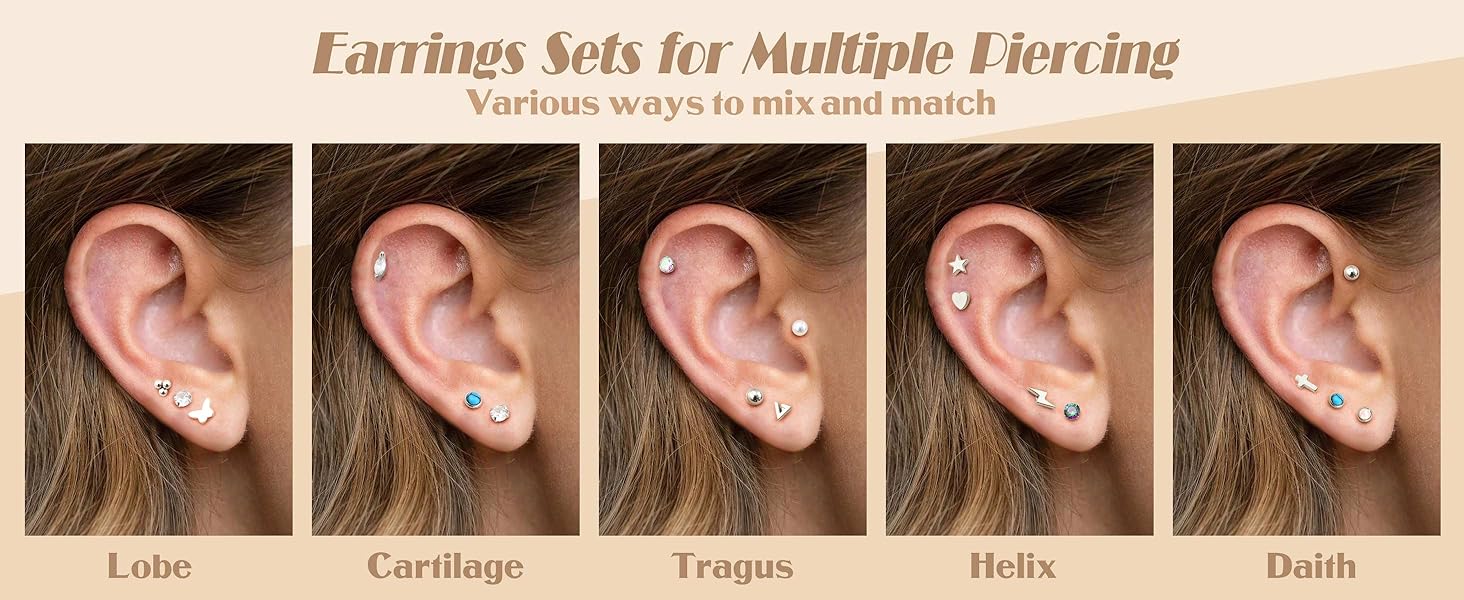 Jstyle Hypoallergenic Flat Back Stud Earrings for Women Men Surgical Stainless Steel Earrings for Sensitive Ears Cartilage Earring Small Studs Earrings Set Stacks Screw Back Earrings Piercing