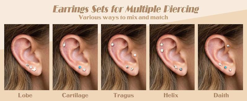 Jstyle Hypoallergenic Flat Back Stud Earrings for Women Men Surgical Stainless Steel Earrings for Sensitive Ears Cartilage Earring Small Studs Earrings Set Stacks Screw Back Earrings Piercing