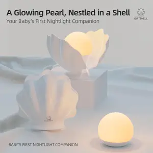 Glowing Pearl Shell Night Light, Infinitely Dimmable RGB Nursery Lamp with Timer, Detachable Silicone Ball, Soft Eye-Care Glow for Baby Room