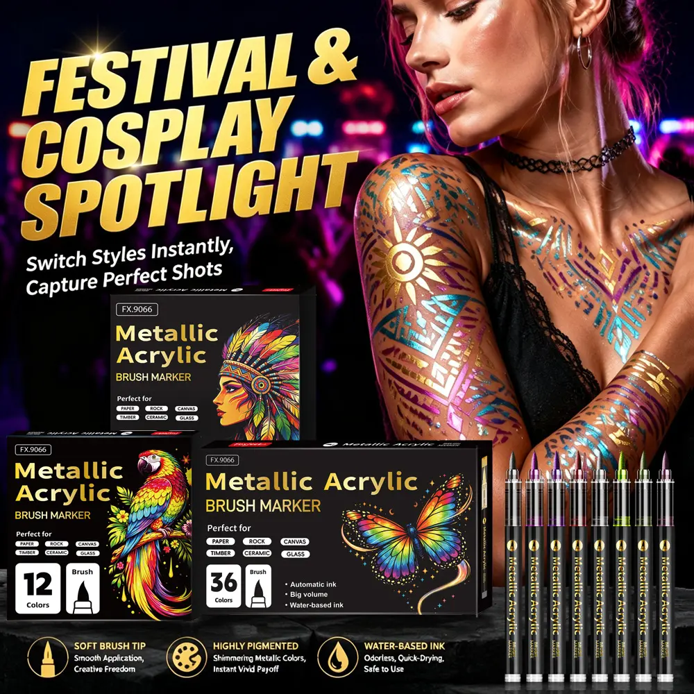 12 color dual head metal glitter painting pen, water-based pigment hand drawing pen, soft head fine head dual head pen, suitable for DIY art and manual creation of accounts, scrapbooks, greeting cards, black paper