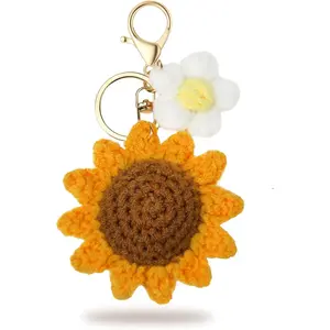 Keychain Handmade Weaving Cute Crochet Sunflower Keychains Car Keys Bag Wallet Purse Earphone Case Women Girls