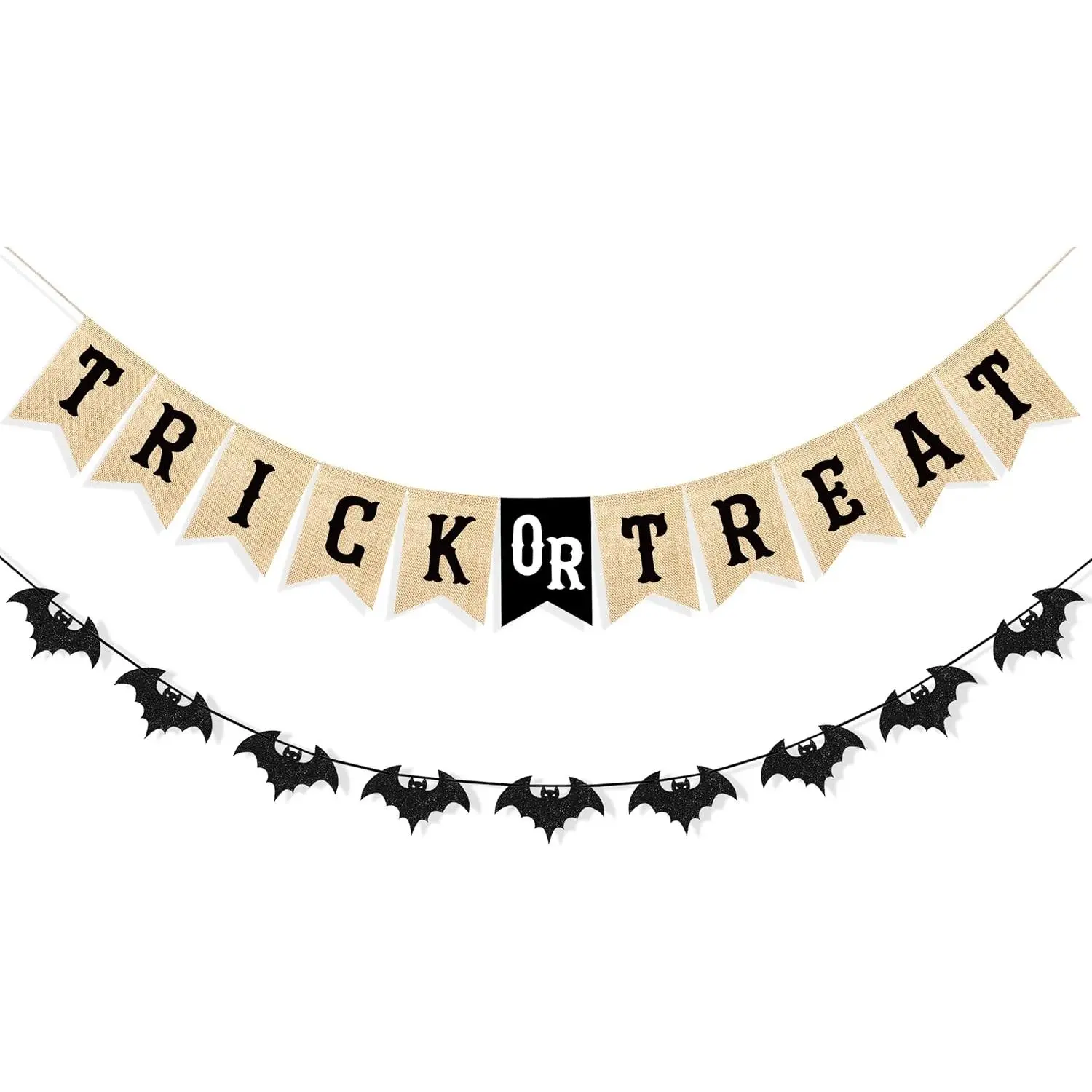 Trick or  Banner Garland Halloween Decorations for Mantel | Burlap Halloween Banner, Glitter Bat Garland Bunting,  Wall Decor Halloween Party Supplies