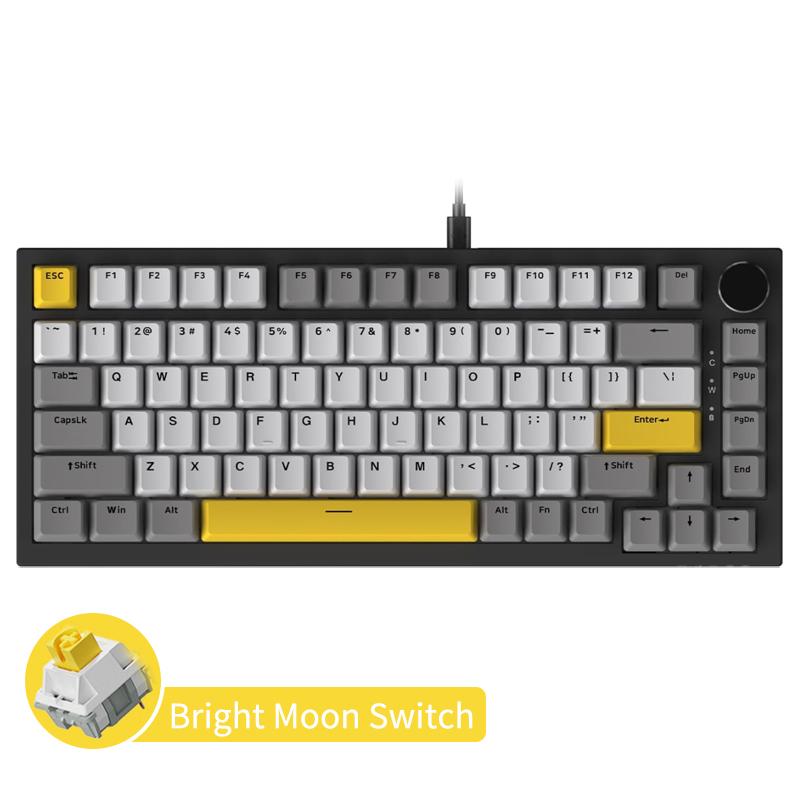 Ajazz AK820 Wired Office Mechanical Gaming Keyboard, 75% Layout Full-Key Hot-Swappable Gasket Structure with Luminous Metal Volume Knob and FN Multimedia Functions, Ergonomic Durable Plug-and-Play E-Sports Keyboard for Computer and Office