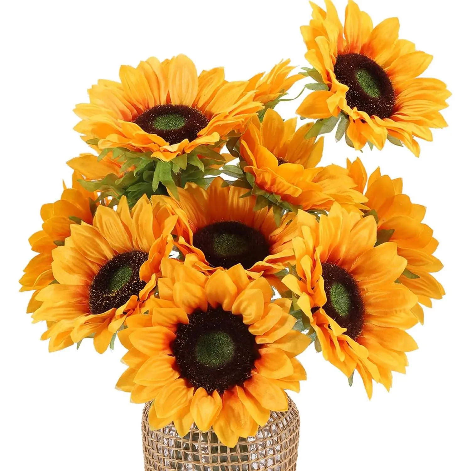 Coferset 12pcs Sunflowers Artificial Flowers, 5.5" Large Silk Fake Sunflower with Long Stem Yellow Sunflower Decor for Home Wedding Bridal Bouquets, Baby Shower Birthday Party Centerpieces Fall Decor