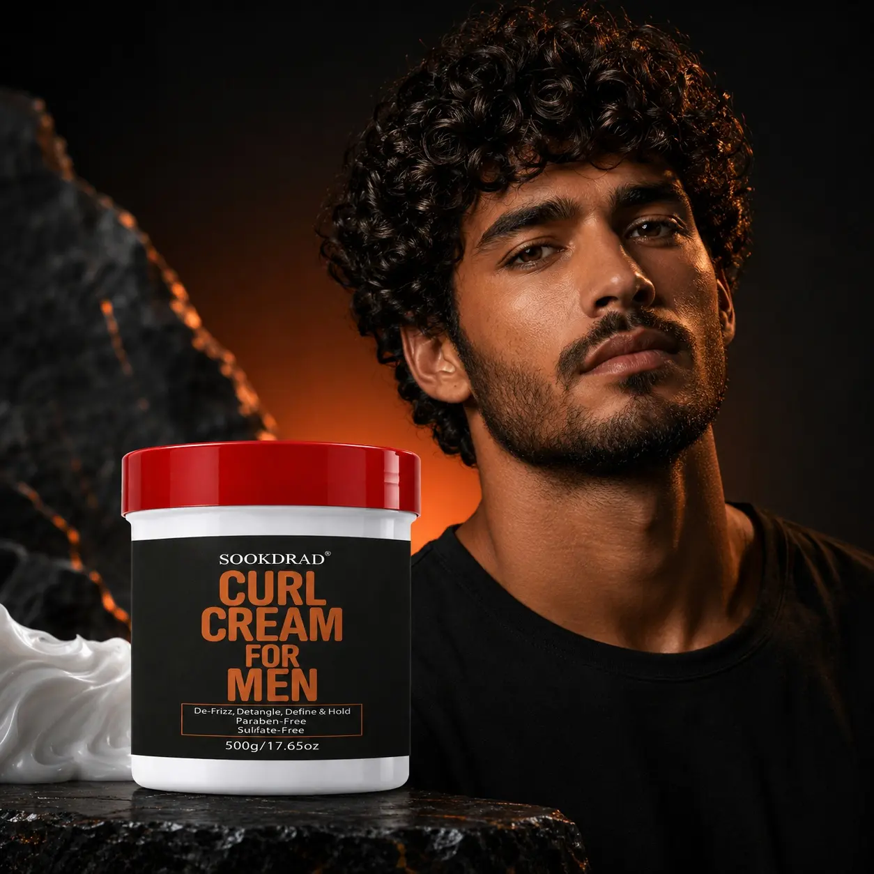 Curl Cream For Men, For Curls, Defrizz, Detangle, Define, Hold, Defining Styling Cream, Paraben-Free, Sulfate-Free, 17.65oz, Daily Hair Care, 500g