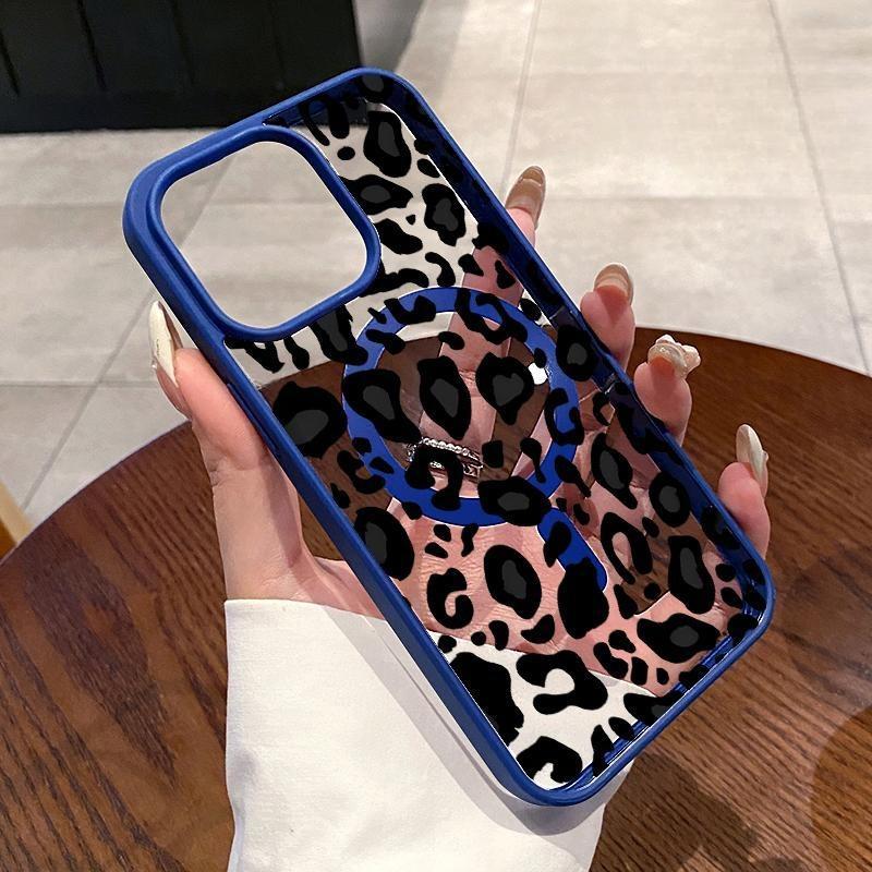 MagSafe Case Compatible with iPhone 17 16 E Pro Max 15 Plus 14 13 12 11 Air Black - White Leopard Lure Clear Acrylic Back Drop Protection Pocket-Friendly Cellphone Cover Gift for Girl