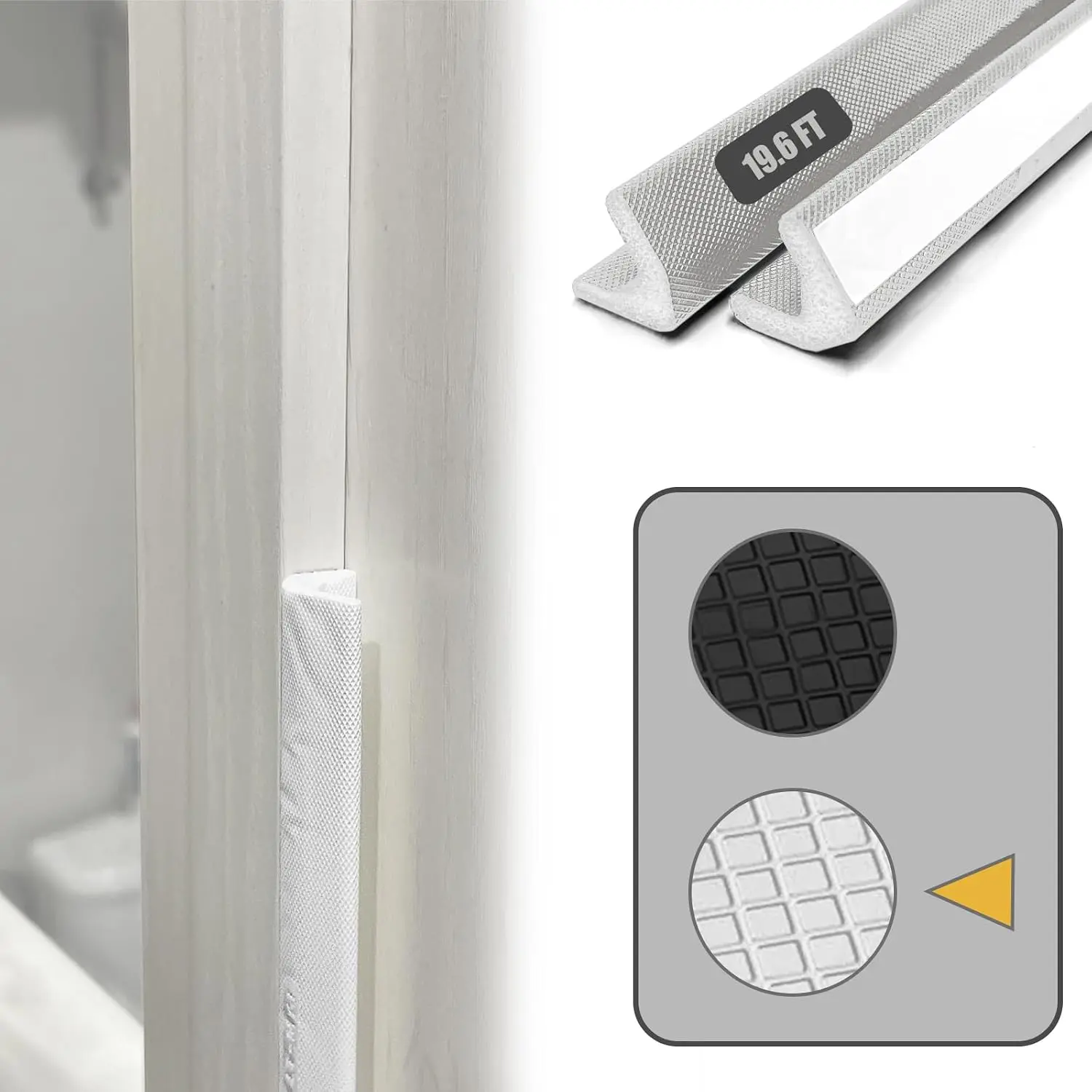 Door Frame Adhesive Weather Stripping Seal Strip PU , PE Cover,  Slot Installation for Large Gap, Sound Heat Insulation, Dust Water  Prevention (19.6ft, White Adhesive)
