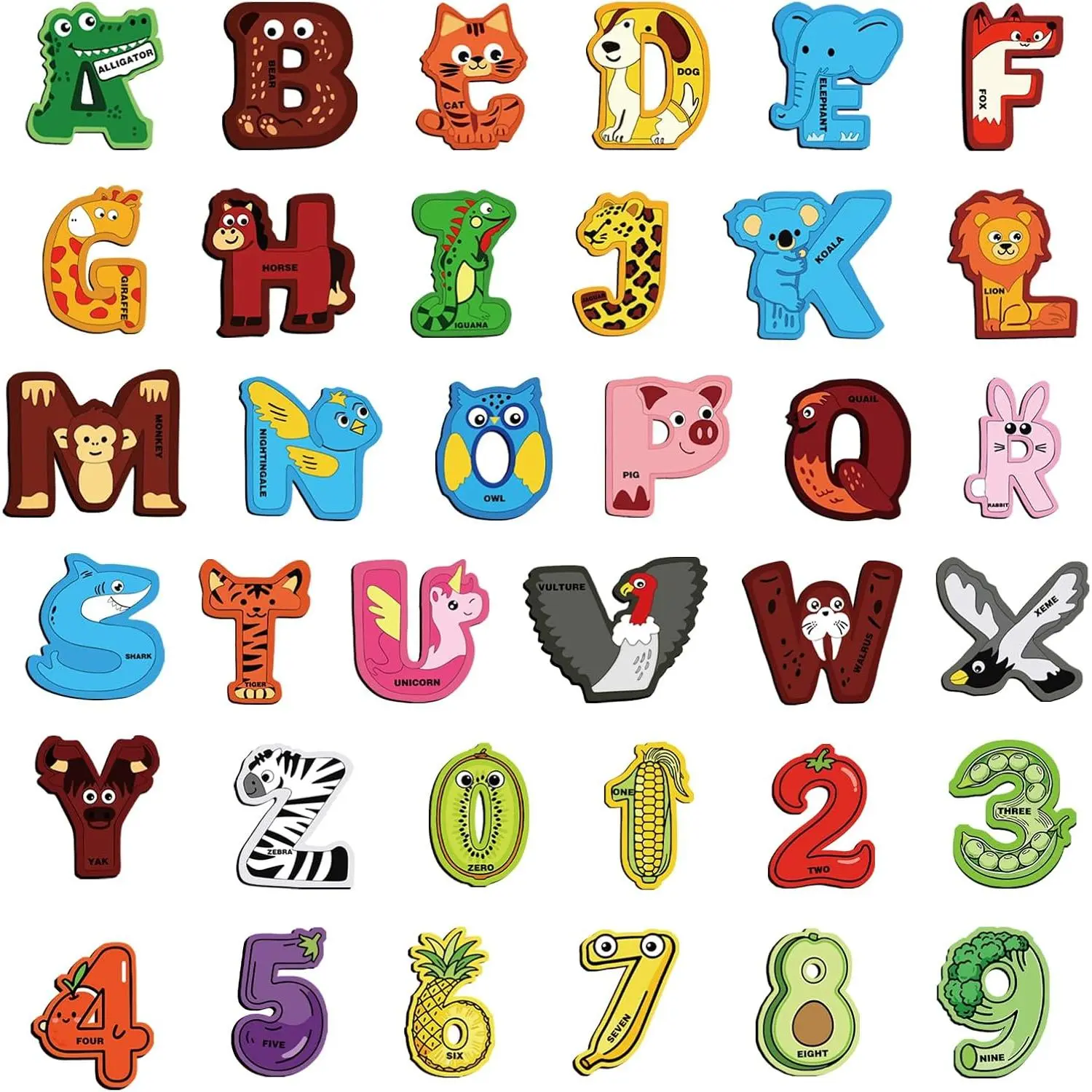 Letters ABC Magnets for Toddlers 1-3 Cute Animal Fridge Magnets 26 Uppercase Letters 0-9 Numbers Preschool Educational Spelling Toy for Kids