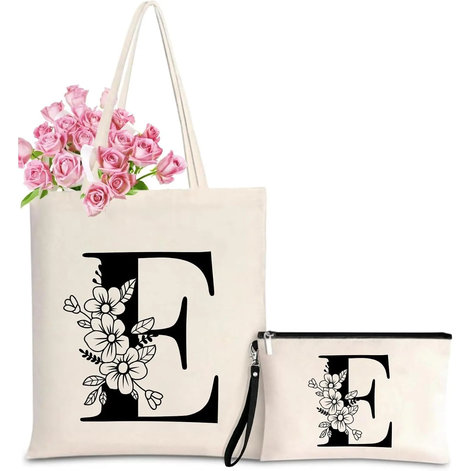Personalized Initial Tote Bag for Women - Monogrammed Bags with Makeup  Bag for Wedding, Birthday, Teacher