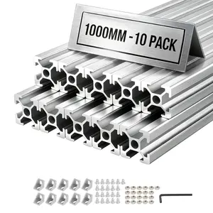 VEVOR 10PCS 2020 Aluminum Extrusion Profile, 39.37 Inch 1000 mm, T Slot European Standard Anodized Linear Rail, High-Strength Extruded Aluminum Rail, for 3D Printer Parts and CNC DIY Workbench, Silve