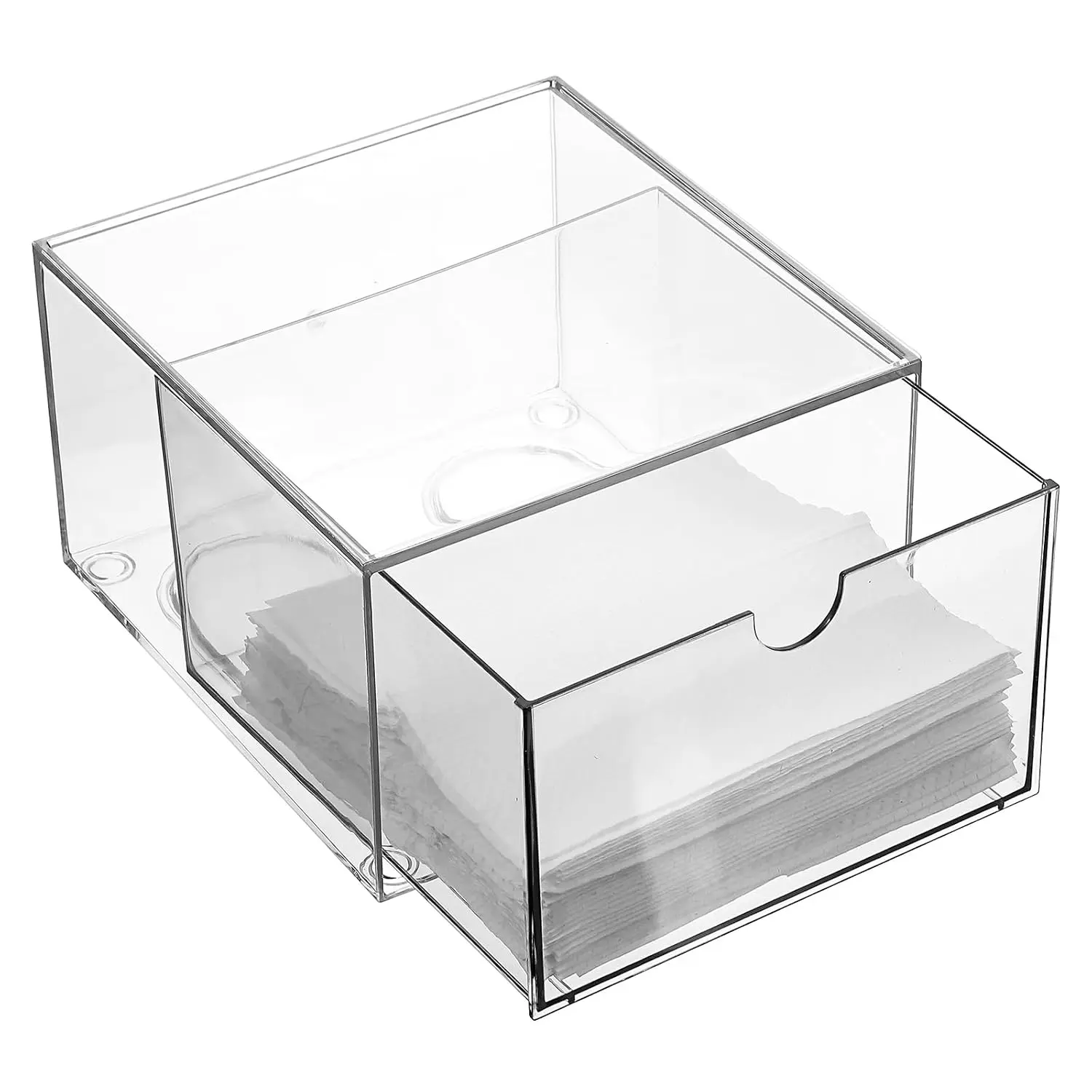 Disposable  Towel Holder,   Towel Storage Box Bin Container Stackable Clear Makeup Organizer with Drawer for  Bathroom Makeup Organization