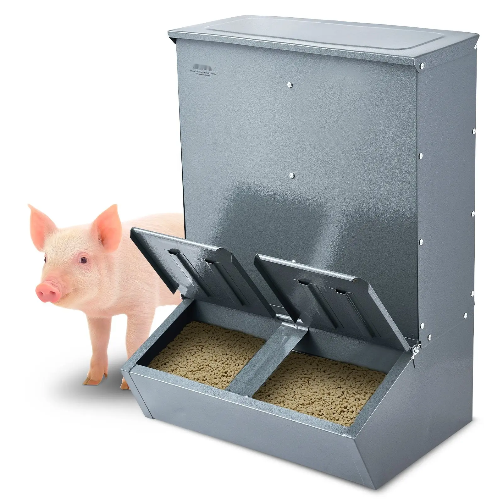 3.7 Bushel Metal Hog Feeder With Durable Double Door Design For Farm Use, Steel Pig Feeder That Feeds Up To Eight Hogs, Weather-Resistant And Rust-Proof, Easy To Clean Gravity Feed Hopper, Wide Mouth Entrance, Safe Handling