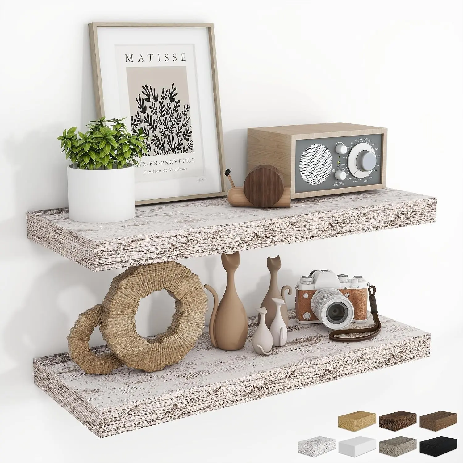 28Inch Floating Shelves for Wall 2 Pack Shelves for Bedroom|Kitchen|Bathroom|Laundry Room Rustic Wood Wall Mounted Shelf with Invisible Brackets for Books|Storage|Decor, Rustic White