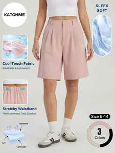 Katch Me Women's Casual High Waist Cool Touch Wide Leg Shorts, Lightweight High Stretch Side Pocket Wrinkle-Resistant Bottom, Sleek Soft Summer Plicated Loose Outfits for Daily Wear