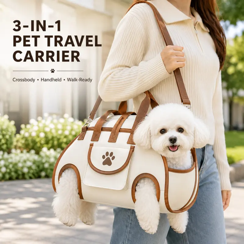 3-in-1 Backpack Pet Travel Carrier System, Puppy Carrier, Convertible Crossbody Shoulder Tote Carrier, Premium Breathable Mesh & Heavy Duty Oxford Fabric Kennel with Adjustable Removable Safety Leash, Ergonomic Style for Cats & Small Dogs Hiking, Road Tr
