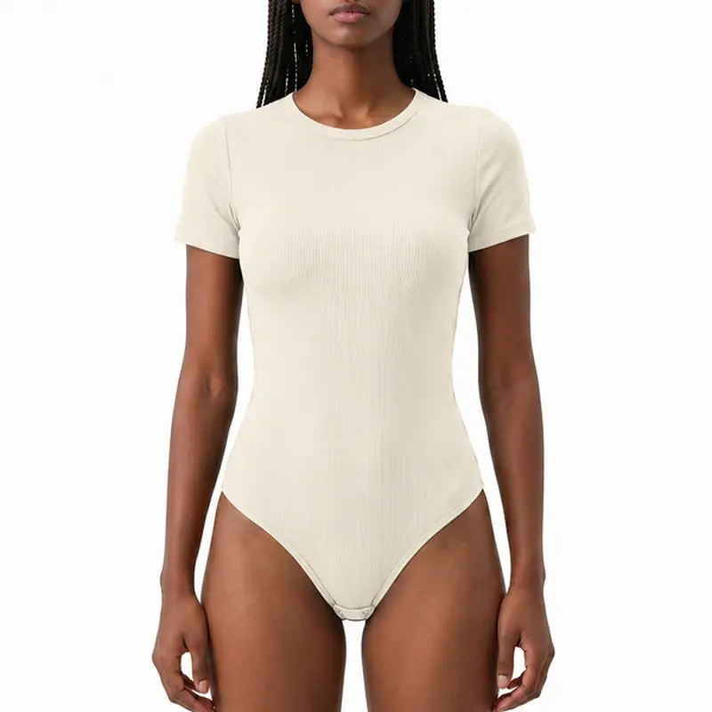 Crew Neck Bodysuit for Women, Short Sleeve One Piece Shirt for Work Weekend Layering