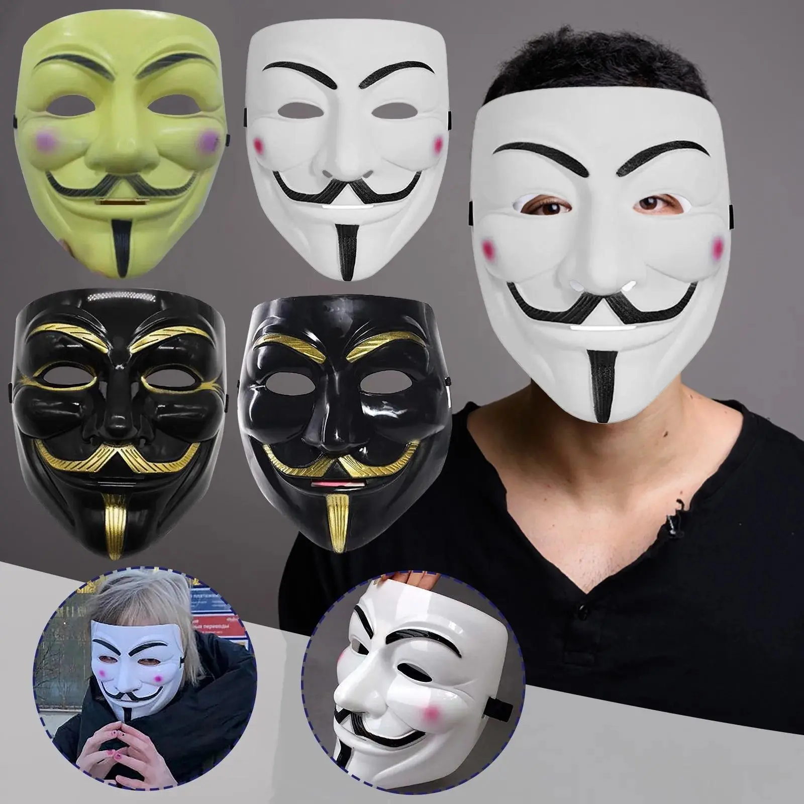 1PCS Anonymous Guy V for Vendetta Mask Thick Matte Plastic Party Cosplay Costume Halloween Fancy Dress Adult Masque Mask