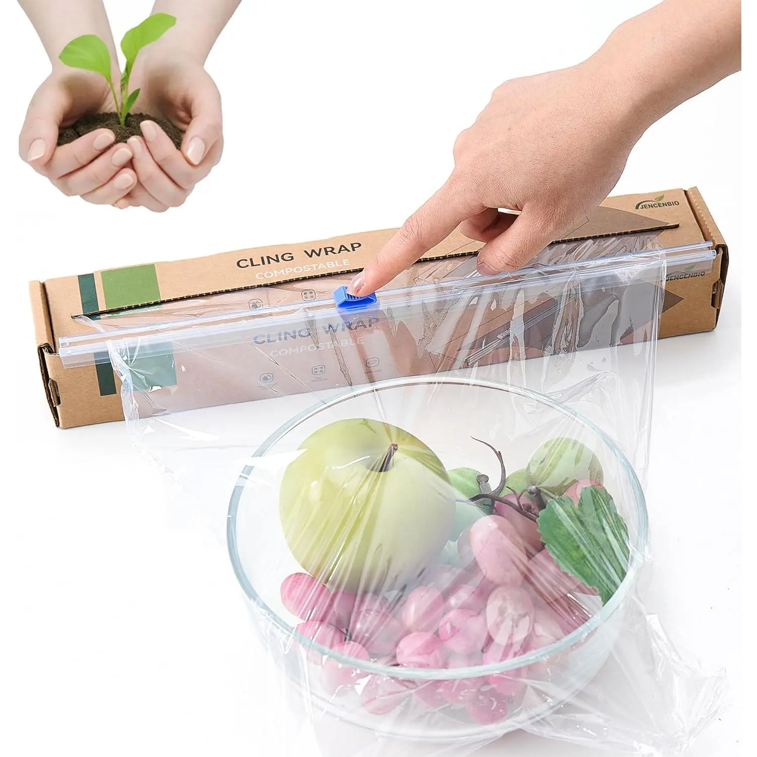 Cling Wrap Compostable  Wrap Film with Slide  12" Wide 200 FT for Kitchen ASTM D6400 Certified Clear