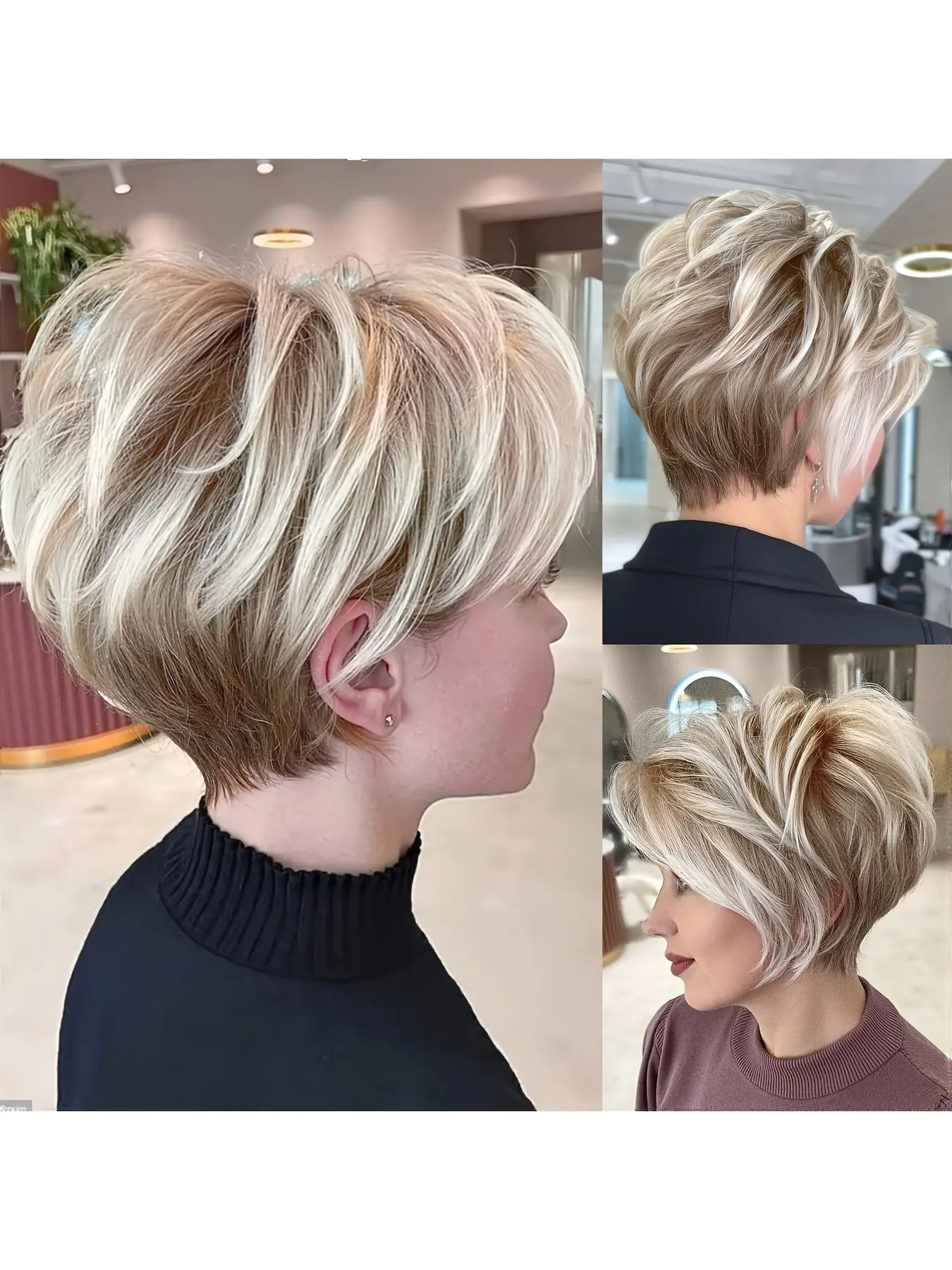 Women's pixie cut wig, layered straight hair, brown-gold color, synthetic fiber, high-quality short hair style, heat-resistant fiber. Suitable for everyday use, cosplay, Halloween, Christmas costumes, parties, music festivals, and weddings.