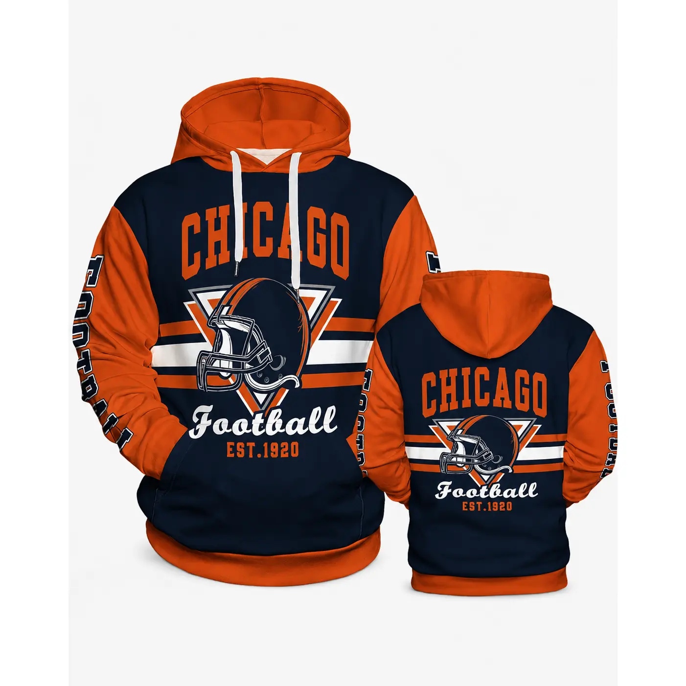 Vintage Football Helmet Graphic Pullover Hoodie With Kangaroo Pockets, Durable Quality Print, Casual Streetwear for Game‑Day, Halloween Outfits & Christmas Gifts
