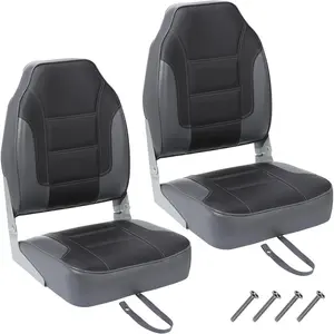 GARVEE 2 Pack High Back Folding Boat Seats with 23.2"x15.5" Thick Elastic Cushions, Waterproof Design for Fishing, Bass Tracker, Sightseeing, and Speedboats in Black