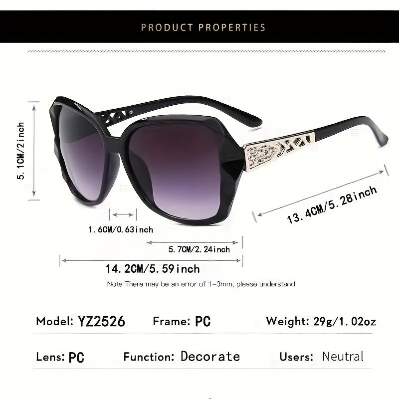 Summer sun protection glasses four-piece set, Y2K classic retro elegant large frame hollow temple design, trendy and fashionable