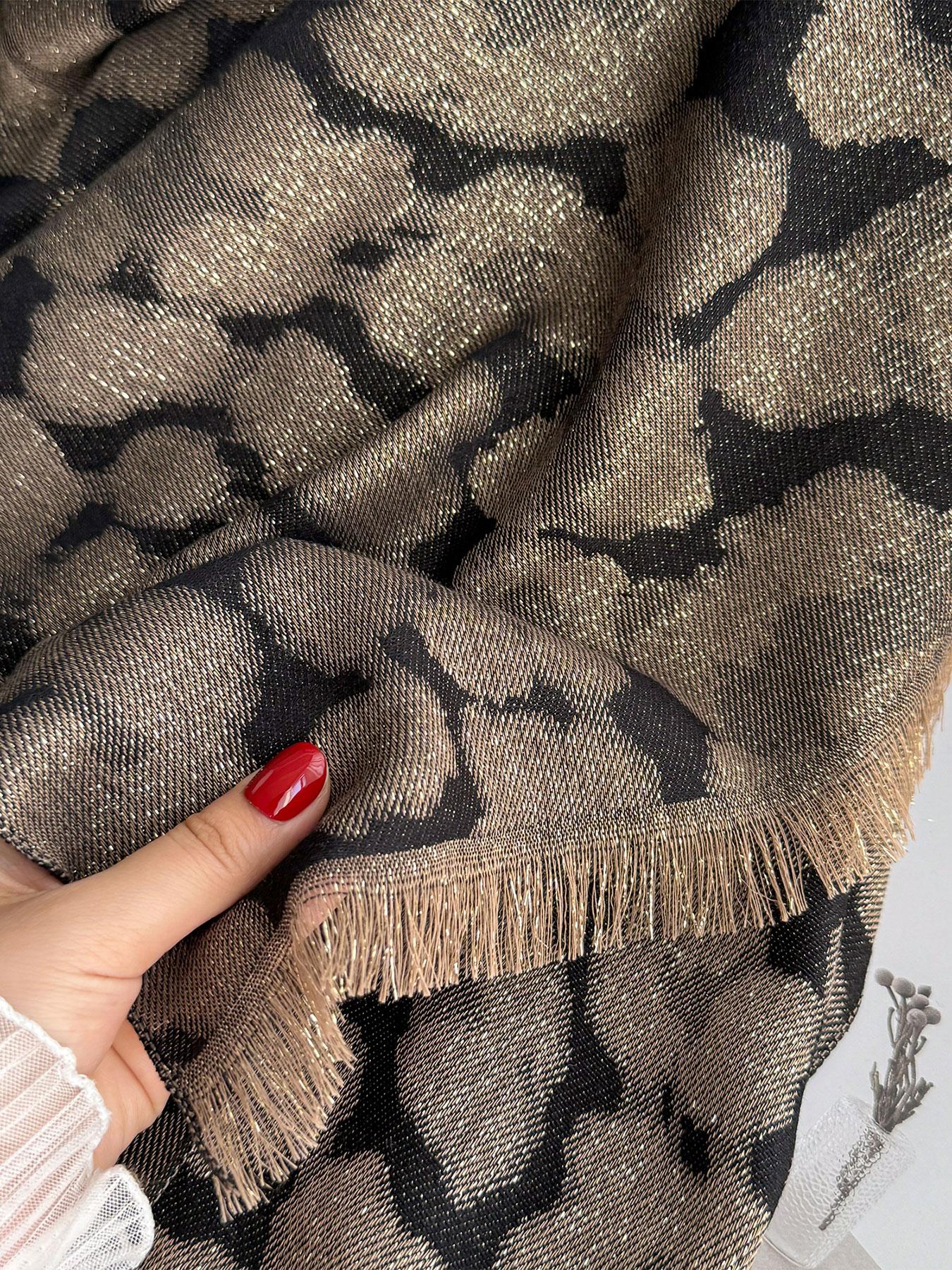 Fringe Edged Leopard Print Scarf, Boho Style Scarf, Fashionable Animal Pattern Shawl for Versatile, Perfect Accessory for All Seasons