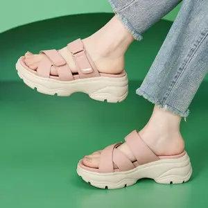 Women’s Double-Adjustable Magic Tape Wedge Platform Footwear, Non-Slip Slip-On Dad Slides for Daily Outdoor Wear