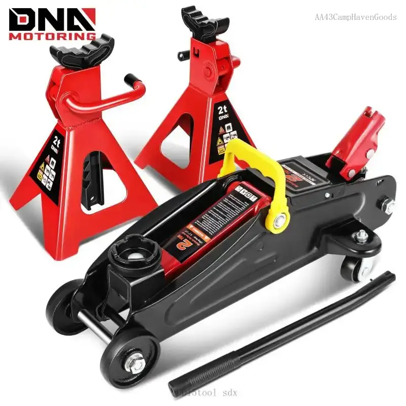 DNA Motoring  2 Ton (4000 lbs) Capacity Low Profile Hydraulic Trolley Service/Floor Jack Combo with 2 Ratchet Jack StandsDD15tool sdxAA43CampHavenGoods