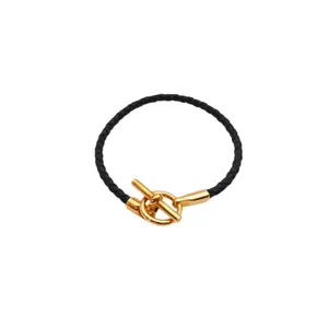 Pre-owned HERMES Hermès Bracelet Alloy,Grained LeatherP245518514